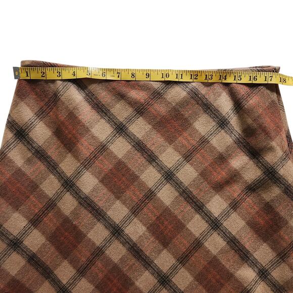 Ann Taylor Loft Plaid Wool Blend Long Skirt Brown Orange Size 14 - Picture 7 of 8